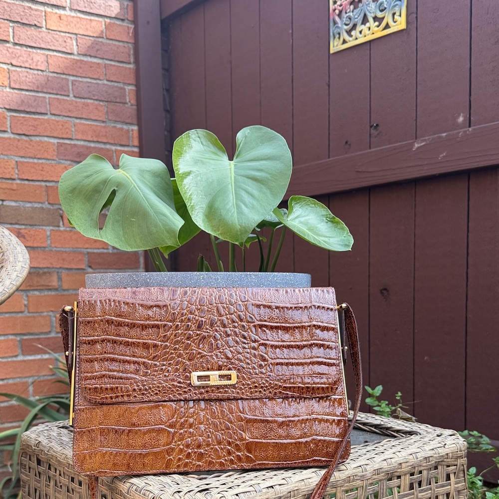 Classic Brown Croc-Embossed Leather Crossbody Bag